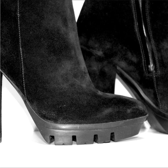 Alberto Fermani Black Suede Leather Knee-High Platform Heeled Boots Size 10 - Picture 10 of 15